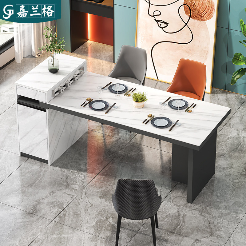 轻奢岛台餐桌一体家用多功能开放式岩板岛台单独厨房吧台加长餐桌