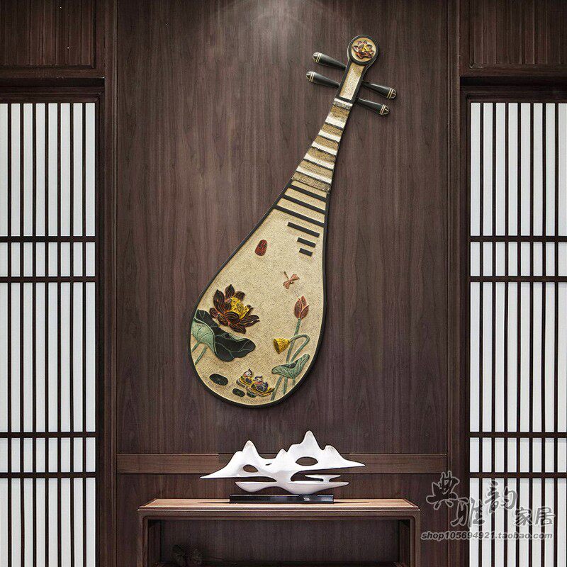 古色古香玄关画装饰艺术浮雕墙饰酒店3D立体简约无框画琵琶壁饰钟