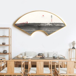 水墨宣言 极简黑白抽象挂画禅意水墨山水画新中式玄关扇形装饰画