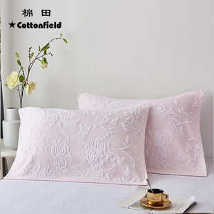 棉田全棉家用一对装枕巾纯棉纱布情侣单人枕头毛巾秋冬季吸汗柔软
