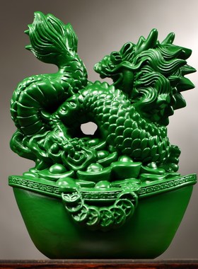 绿色实木雕刻龙摆件纯木头十二生肖龙工艺品客厅家居电视柜装饰品