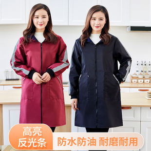 加长加绒加厚防水罩衣大人围裙家用厨房防油新款长袖女工作服冬季