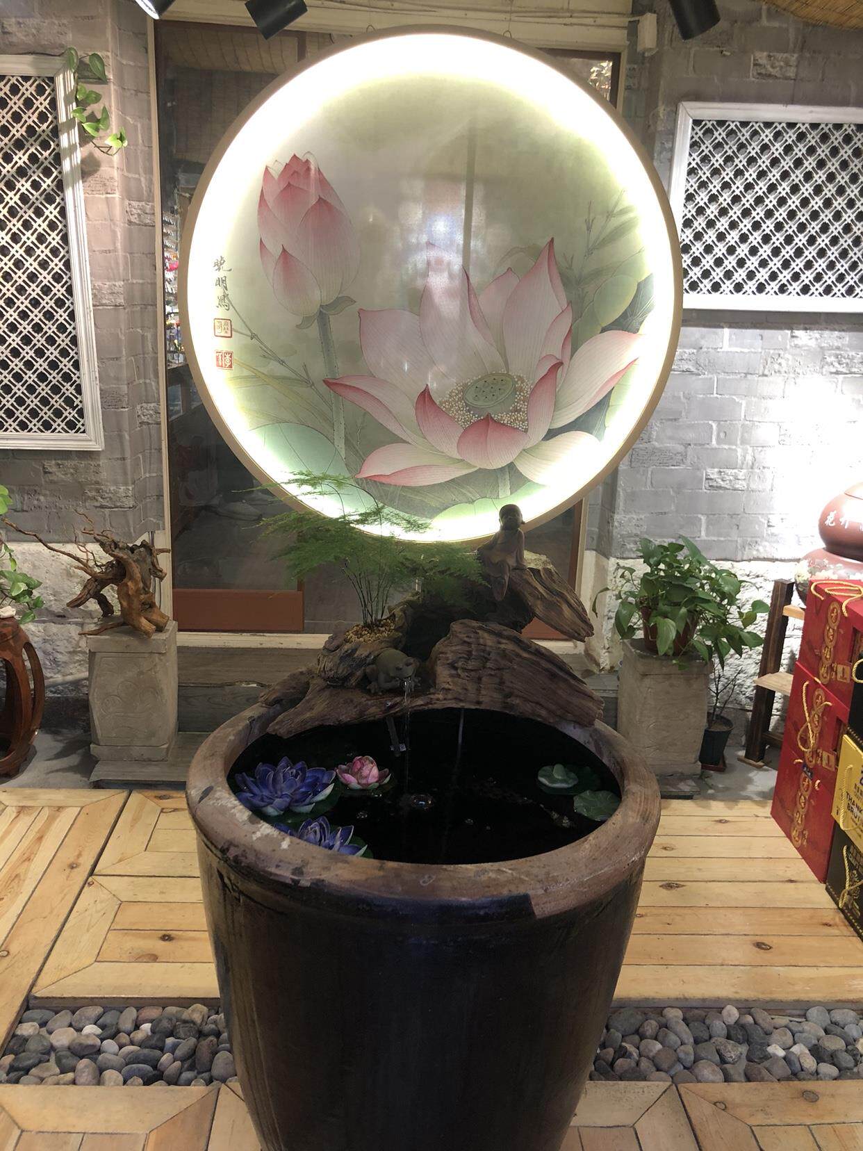 定制玉砂边框双面半透明纱布画屏风玄关隔断画心软装修饰设计中式