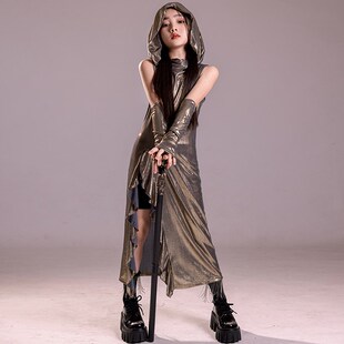 女童爵士舞服装沙丘废土风亮面长裙神秘奢华潮酷舞台跳舞走秀表演