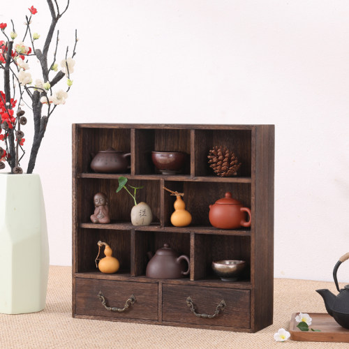 烧桐木 茶具收纳柜 实木茶具架 茶壶茶杯架 小博古架 壁挂多宝格