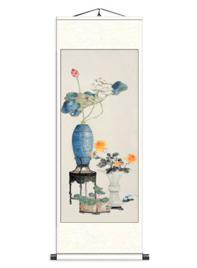 清朝岁朝清供花瓶仿古名家字画中式装饰客厅书房卷轴壁画花鸟四条