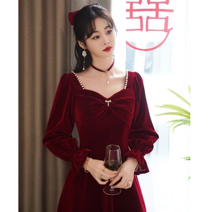 大码敬酒服新娘2024秋冬红色结婚订婚回门气质礼服连衣裙平时可穿