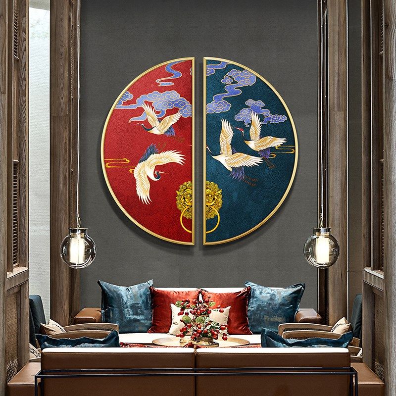 玄关中式 茶室书房圆形挂画装饰画客厅挂画大气 新玄关背景墙网红,家居饰品,现代装饰画,淘宝优惠券,粉丝福利购,淘宝优惠卷