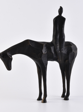 新中式样板房家居装饰摆件小型禅意人物雕塑骑马摆设客厅软装饰品