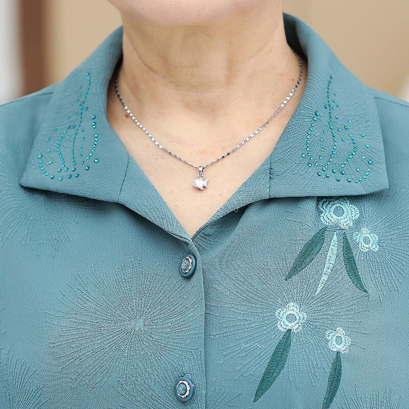 中老年人女装夏装套装奶奶装长袖衬衫妈妈衬衣春秋薄外套老人衣服