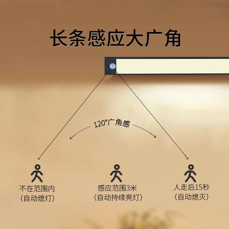 充电人体感应灯自动智能三色变光灯条无线自粘鞋衣柜磁吸过道长灯,家装灯饰光源,橱柜灯,淘宝优惠券,粉丝福利购,淘宝优惠卷