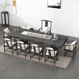 森木林复古风中式整板泡茶桌全实木大板茶几禅意大尺寸桌椅组合桌