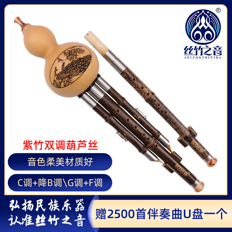 葫芦丝入门初学者小学生儿童c调紫竹双调成人演奏葫芦丝双管乐器