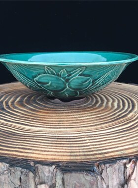 包邮光绪年制绿釉寿桃大口碗瓷器老物件古典民窑古玩老货书房摆件