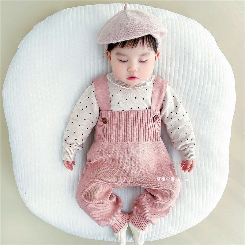 婴儿衣服男女宝宝春装超萌洋气针织连体背带裤两件套装春秋季一岁