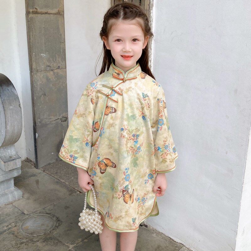 女童旗袍春秋新品复古改良汉服宝宝宽松中式连衣裙文艺古装裙子