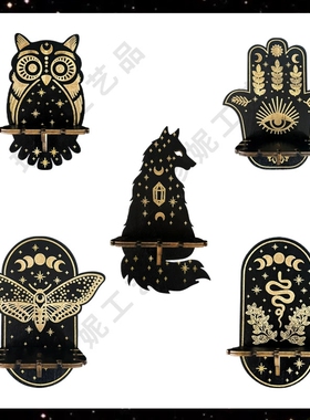 可爱墙架木制水晶架壁挂式展示架装饰木质墙架水晶石收纳架装饰猫