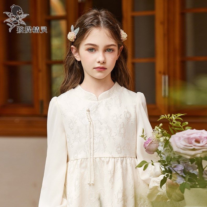 女童新中式盘扣连衣裙2025春装新款洋气中大童国风裙子儿童公主裙