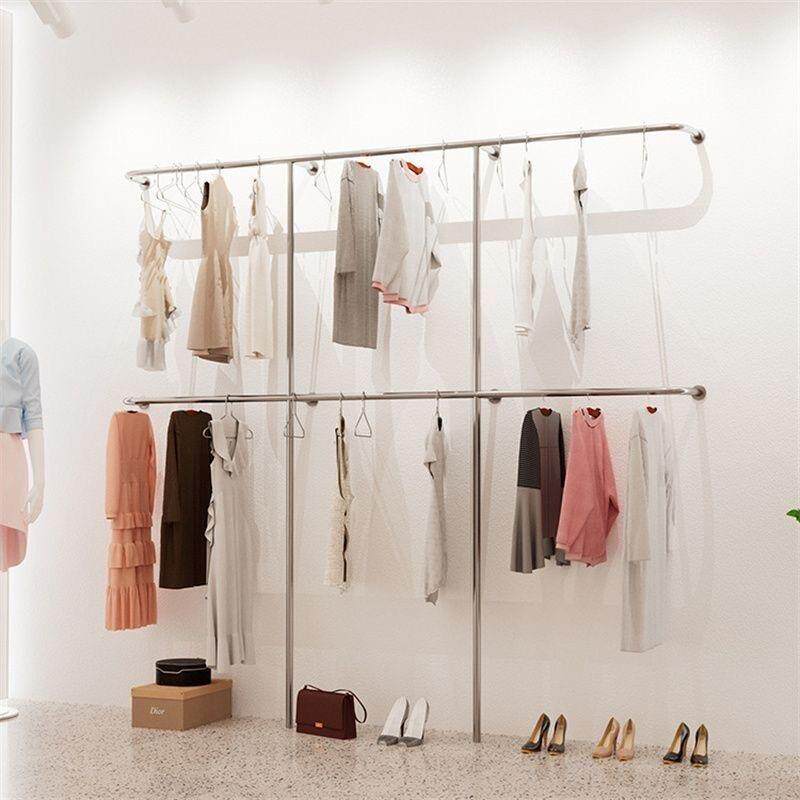 服装展示架林家不锈钢银童装挂衣架双层落地男女装店陈列货架简约