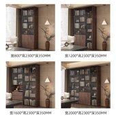 中古风客厅书柜一体整墙法式 复古实木收纳储物柜子带玻璃门展示柜