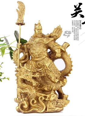朴器 8.8寸铜骑龙武圣关公摆件 铜龙坐骑  铜关公摆件