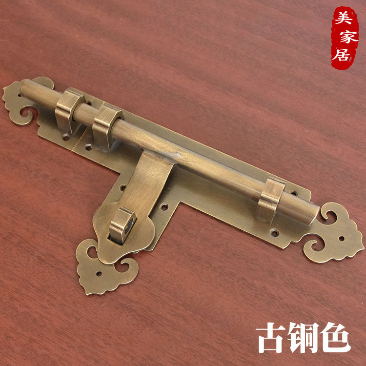 仿古纯铜门栓中式复古实木门锁扣老式大门明装插销纯铜防盗门闩