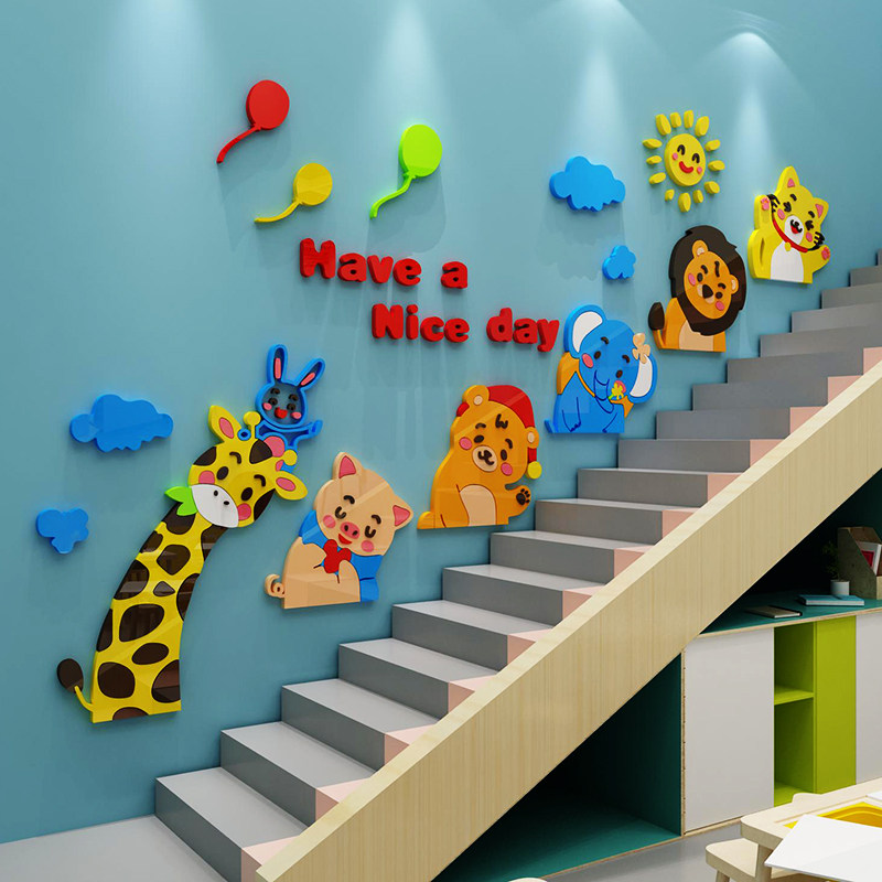 幼儿园墙面装饰环境创主题成品布置材料贴纸文化楼梯扶手走廊过道