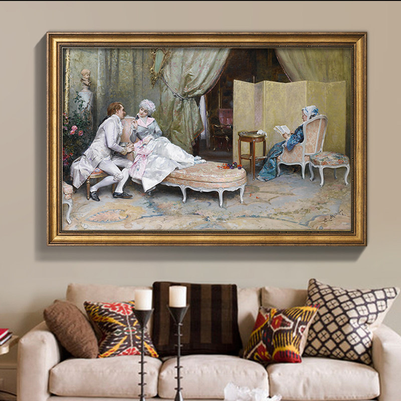 欧式客厅装饰画别墅壁画沙发背景墙挂画美式古典宫廷人物复古油画