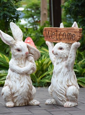 户外花园庭院装饰复古兔子花缸幼儿园摆件卡通动物花盆玻璃钢雕塑