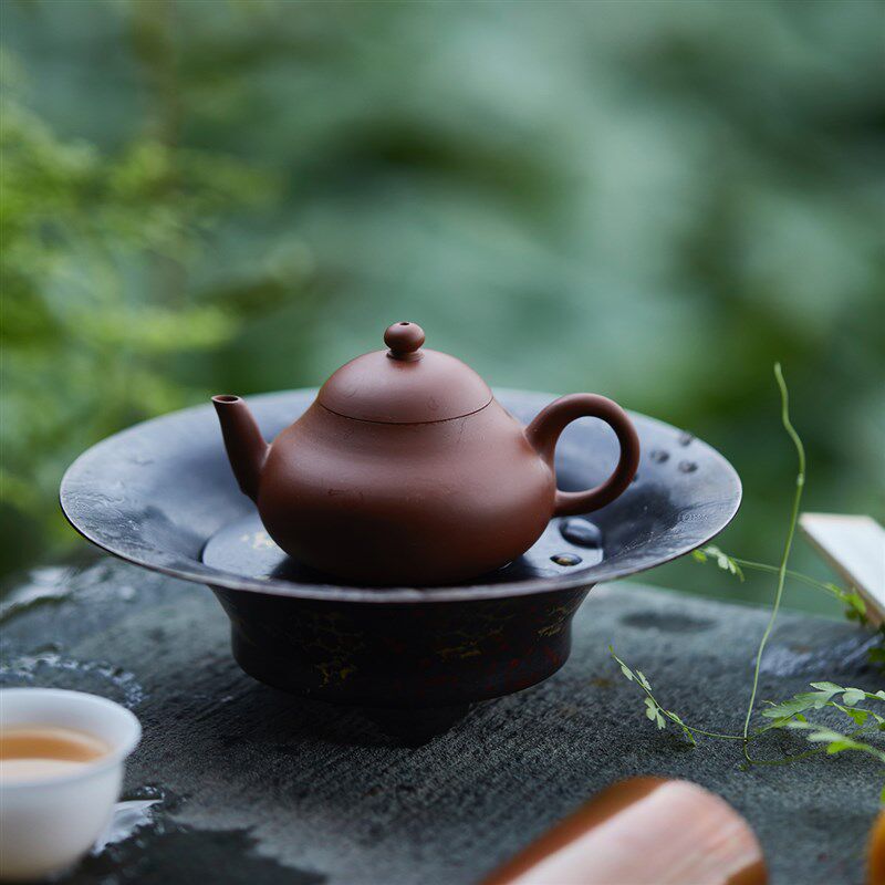 诧寂风铜壶承 黑色系设计师茶器圆形茶台托盘小号茶盘紫砂养壶垫