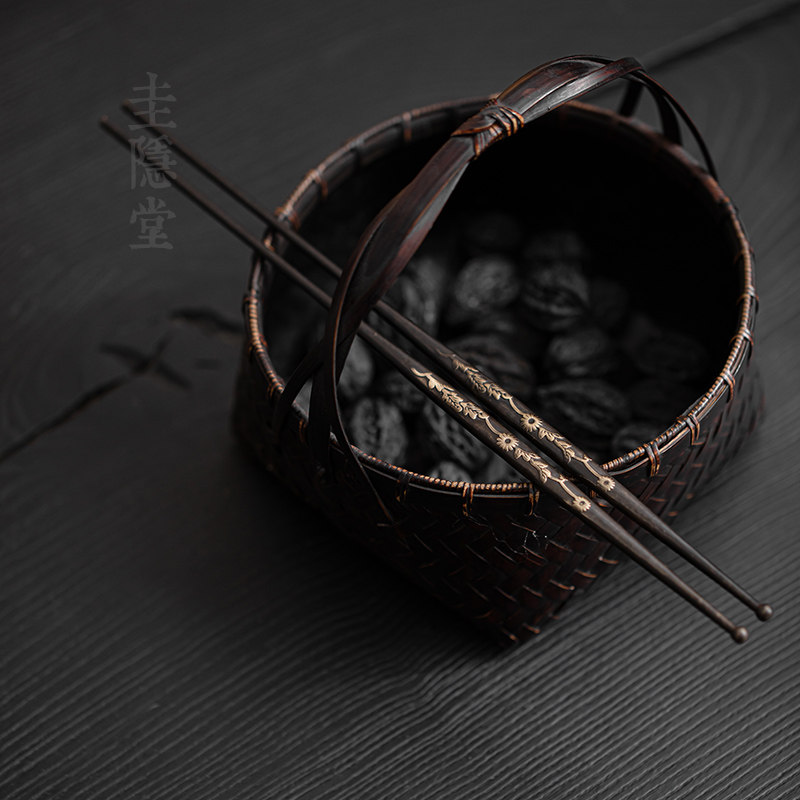 圭隐堂复古铜制火箸家用围炉煮茶配件碳筷夹碳器手工铜筷茶道零配