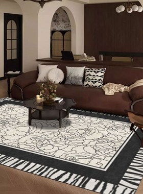 法式黑白花朵PVC皮革地毯客厅卧室轻奢高级免洗可擦耐脏防滑地垫