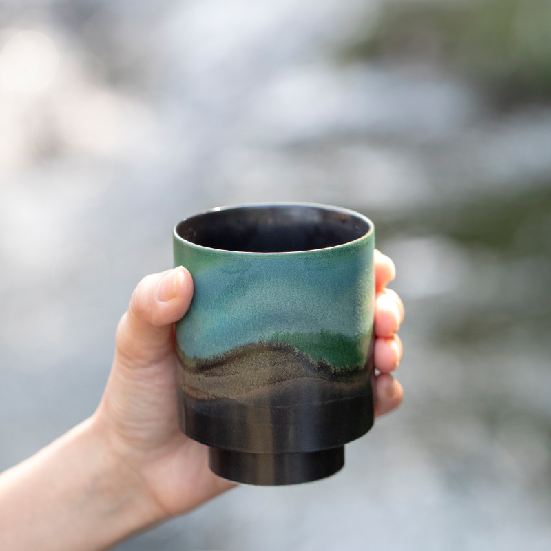 山水窑变办公盖杯景德镇陶瓷马克杯创意杯子女男情侣对杯生日礼物