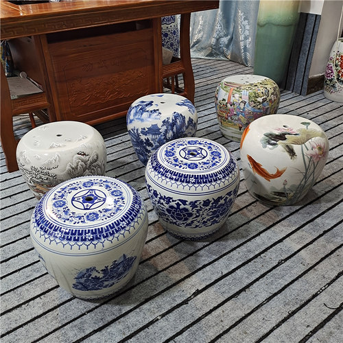 中式家居凳子陶瓷鼓凳景德镇青花瓷器坐墩矮凳换鞋凳瓷墩凉墩浴凳