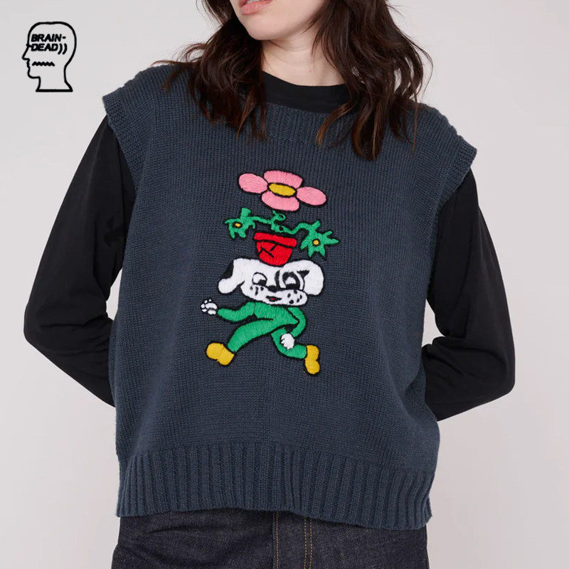 Braindead脑逝 Square Neck Sweater Vest 马甲 无袖毛衣 女