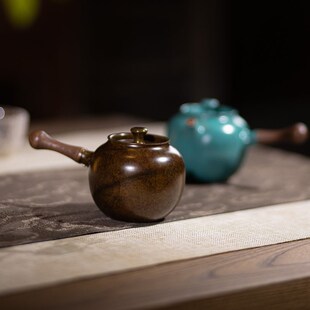 朱炳仁铜 小龙珠侧把壶 手工铜壶家用办公便携耐热煮茶壶茶具