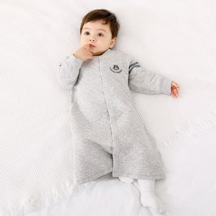 宝宝睡袍秋冬婴儿睡衣三层保暖纯棉小童防踢被冬季婴幼儿连体睡裙