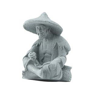 创意钓鱼翁茶宠人物小摆件国潮姜太公钓鱼盆栽景观鱼缸造景装饰品