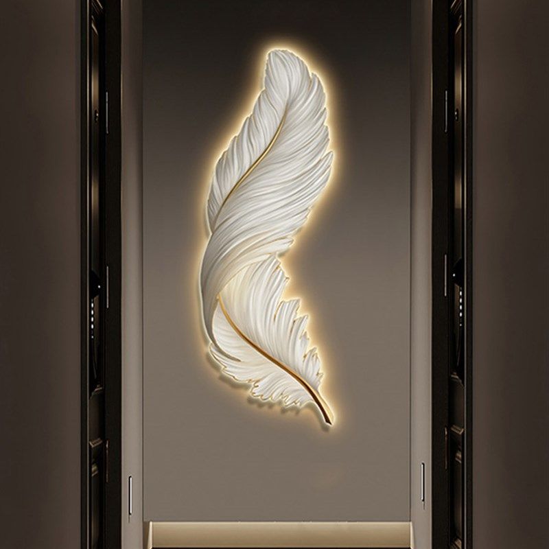 轻奢羽毛玄关装饰画客厅沙发背景墙挂画卧室床头壁画LED气氛灯画,家居饰品,氛围画/灯画,淘宝优惠券,粉丝福利购,淘宝优惠卷