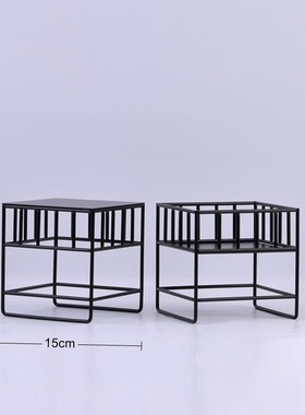 新中式样板间软装圆形托盘创意黑烤漆铁艺托架摆件售楼处配饰摆设