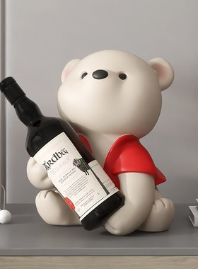 红色熊红酒架摆件新年礼物酒柜装饰品客厅展示柜开业高级感置物架