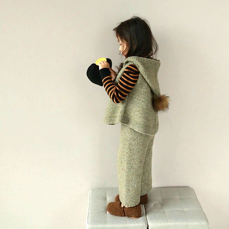 秋季新款女童童装羊毛花纱连帽斗篷马甲针织阔腿裤女童打底衫套装,童装/婴儿装/亲子装,套装,淘宝优惠券,粉丝福利购,淘宝优惠卷