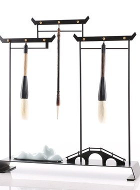 新中式毛笔架摆件玄关书房摆设办公室样板间书桌山水创意装饰品