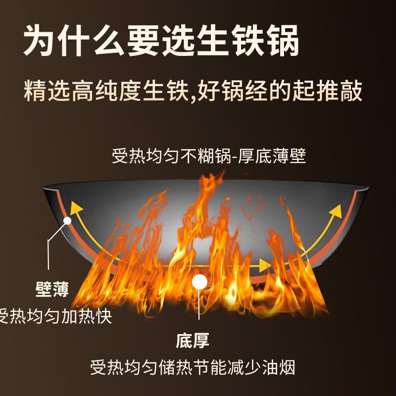 厂销佳小跳生铁锅铸铁炒锅老式无涂层手工不粘锅圆底电磁炉燃气灶