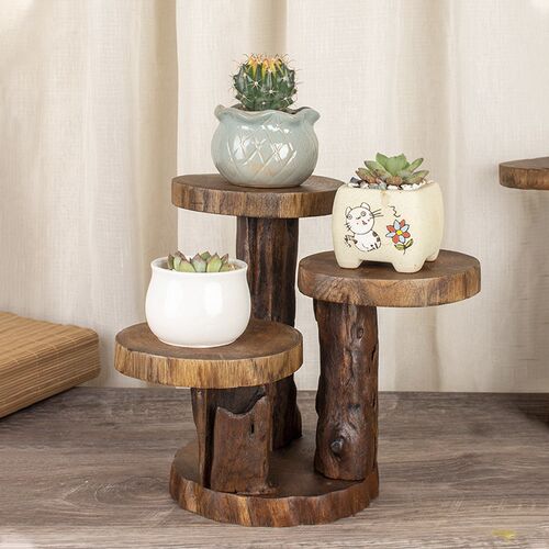 泰国实木雕刻个性复古办公书桌面多肉架异形阶梯阳台装饰花架摆件