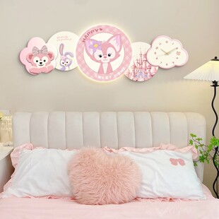 儿童房装 饰画带钟表女孩房床头画卧室房间公主房挂画壁灯高级感