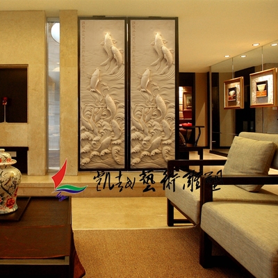 人造砂岩浮雕壁画立体沙雕玄关外墙砂岩雕塑砂岩砖雕刻鲤鱼跃龙门
