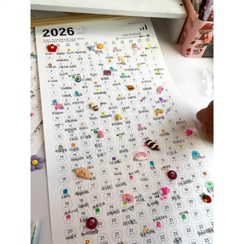 2026年挂历新款日历日程计划表全年一张纸家用挂墙打卡记事本装饰