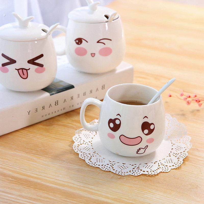 杯子创意陶瓷马克杯情侣杯水杯陶瓷杯带盖子个性萌系表情可爱咖啡