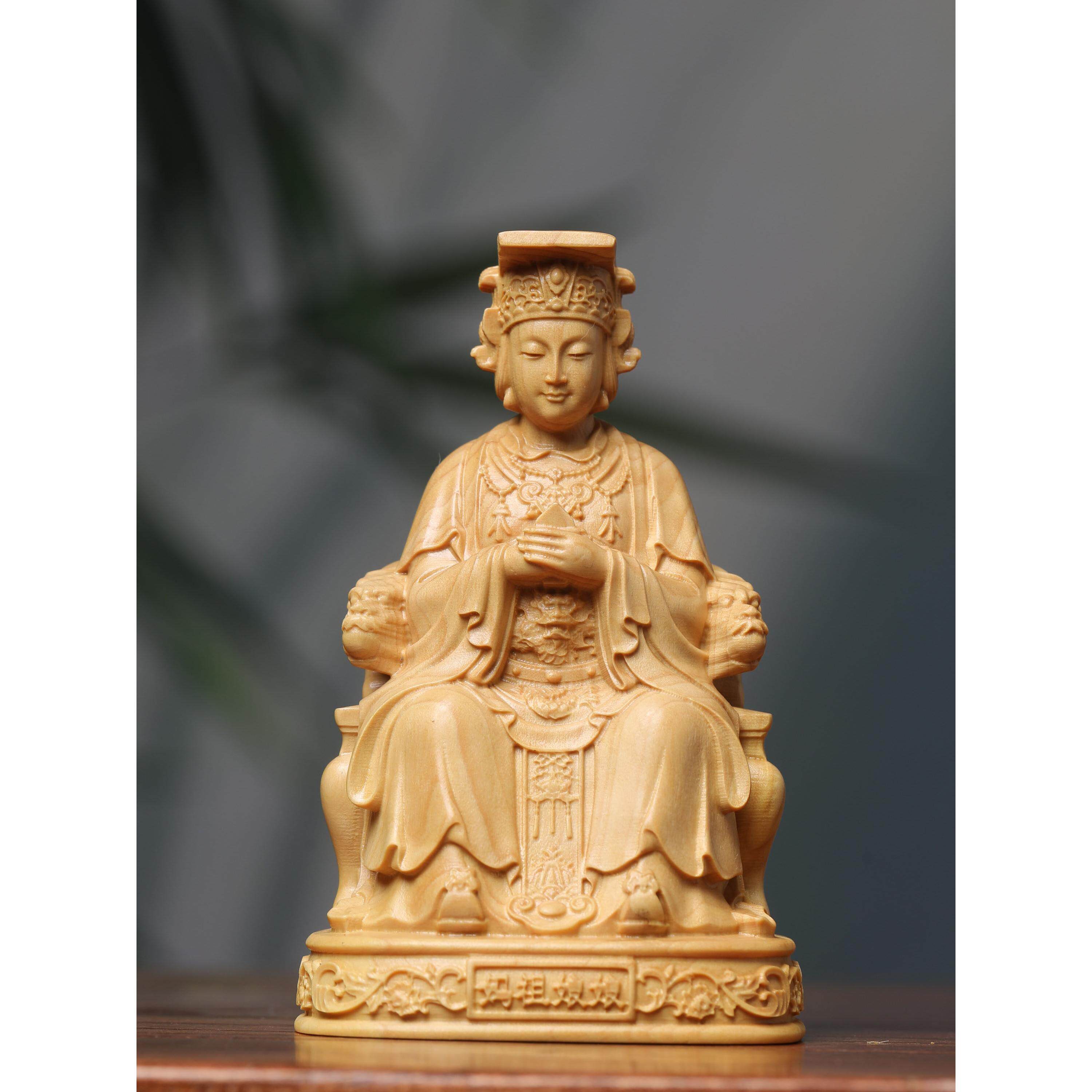 正宗小叶黄杨木雕刻天后妈祖娘娘神像装饰品摆件家居办公客厅镇宅